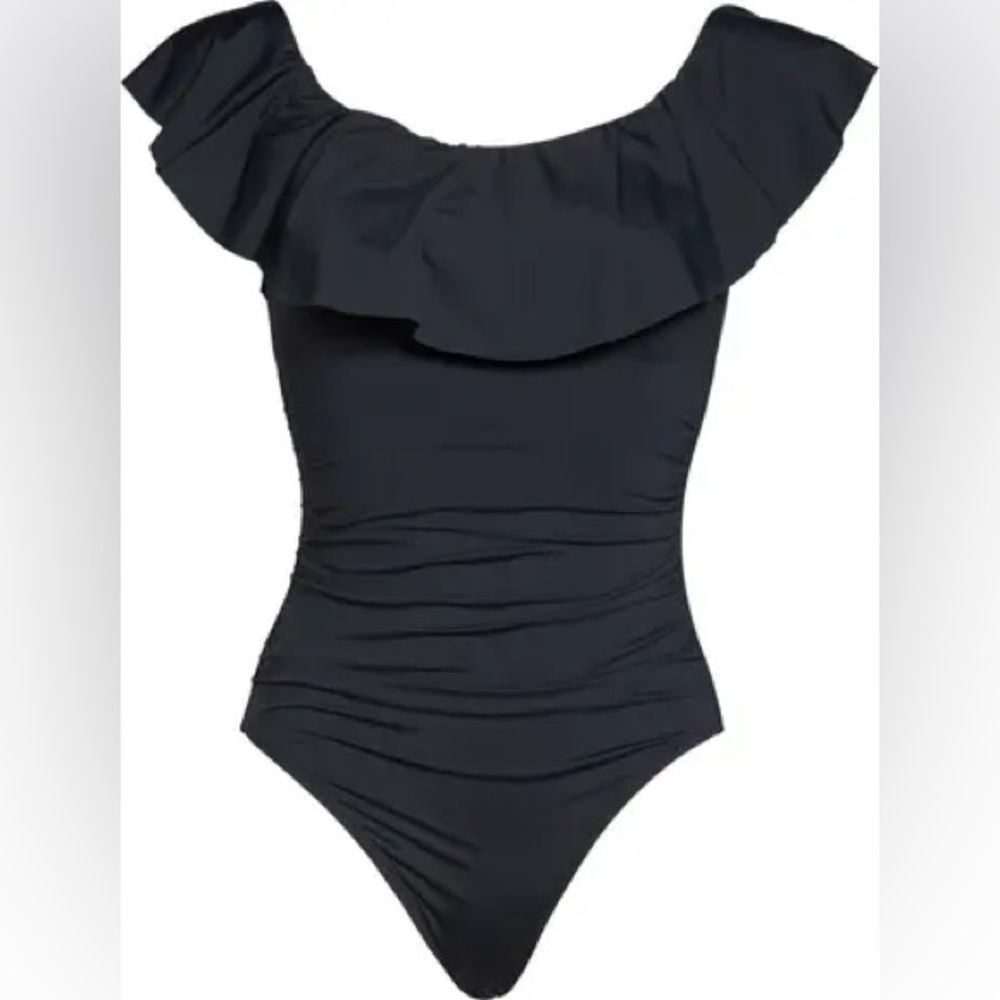 NWT La Blanca | Black Off the Shoulder Ruffle‎ One Piece Swimsuit 16